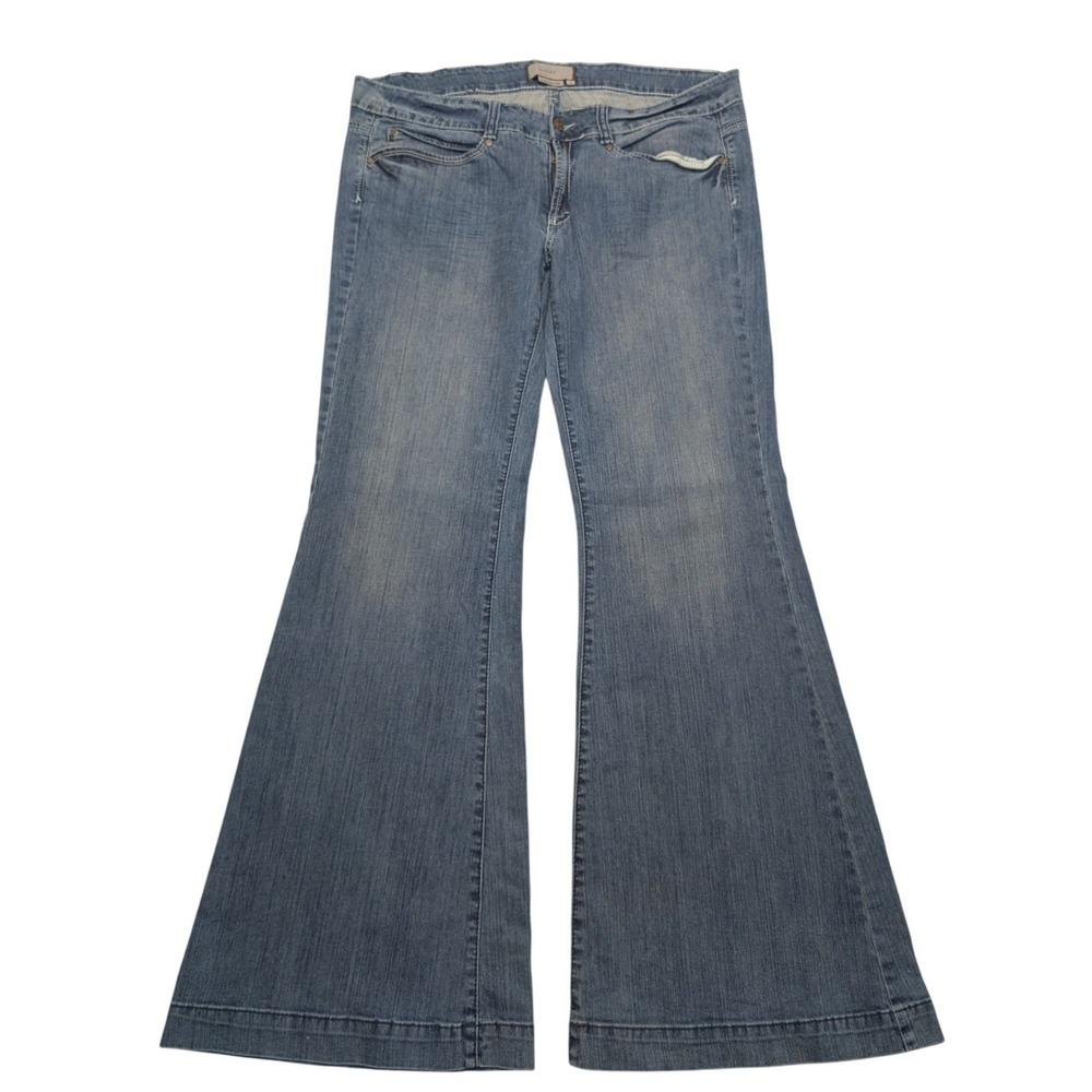 Y2K To The Max Mega Flare Jeans Womens 16 Stonewash Low Rise Wide Leg TM404278